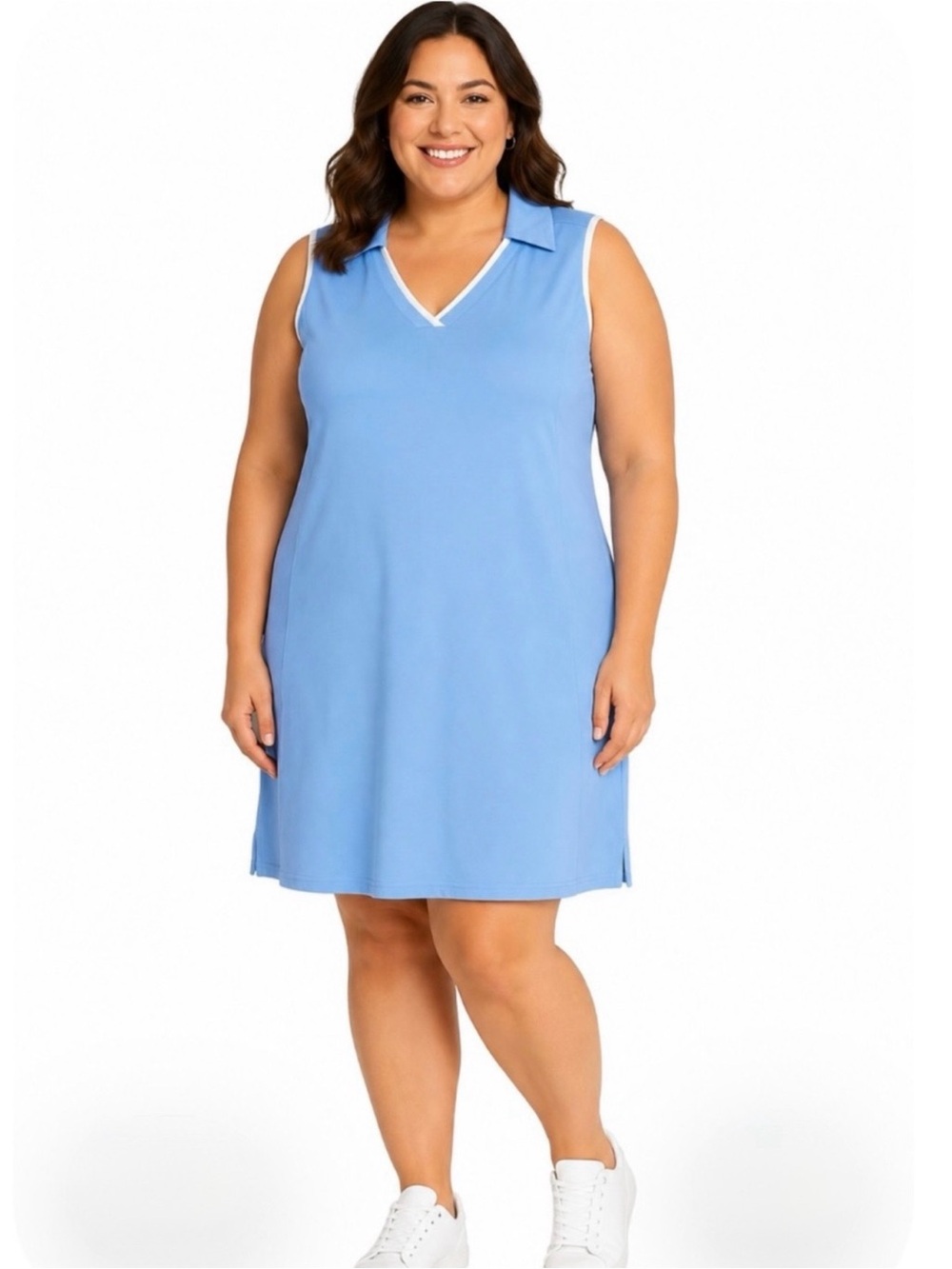 Talbots | Light Blue and White Trim Polo Collar Sleeveless Dress Sz. 2X